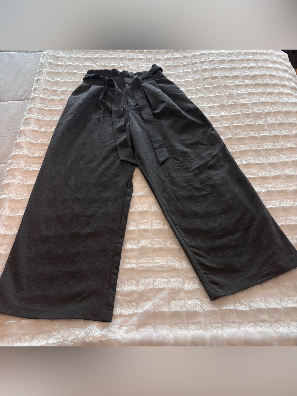 Zara Wide Leg Tie Waist Pants — gray Small
